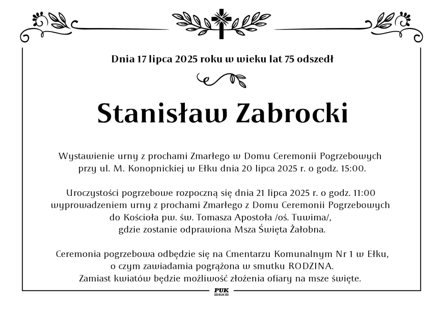 Stanisław Zabrocki - nekrolog